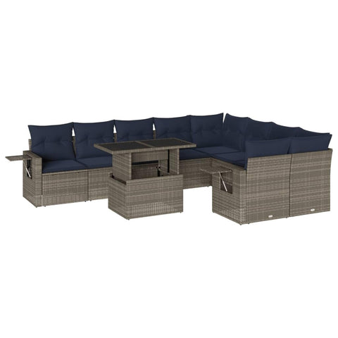 vidaXL Patio Sofa Set with Cushions 10 Piece, Conversation Set with Table and Sectional Sofas, Outdoor Seat for Garden, Modern, Gray Poly Rattan
