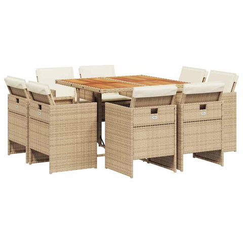 vidaXL 9-Piece Garden Dining Set with Cushions Synthetic Rattan Beige