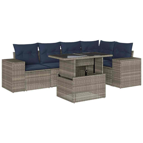 vidaXL Patio Sofa Set with Cushions 6 Piece, Conversation Set with Table and Sectional Sofas, Outdoor Seat for Garden, Modern, Gray Poly Rattan