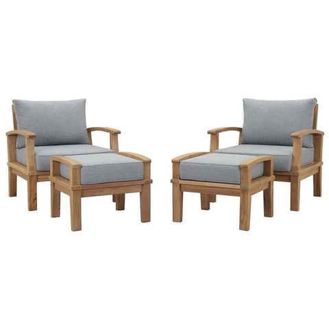Modway EEI-1537-NAT-GRY-SET Marina Premium Grade A Teak Wood 4-Piece Outdoor Patio Furniture Set, Natural Gray