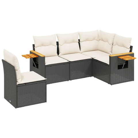 vidaXL Patio Sofa Set with Cushions 5 Piece, Outdoor Furniture Set, Sectional Sofa for Balcony Garden, Outdoor Conversation Set, Black Poly Rattan