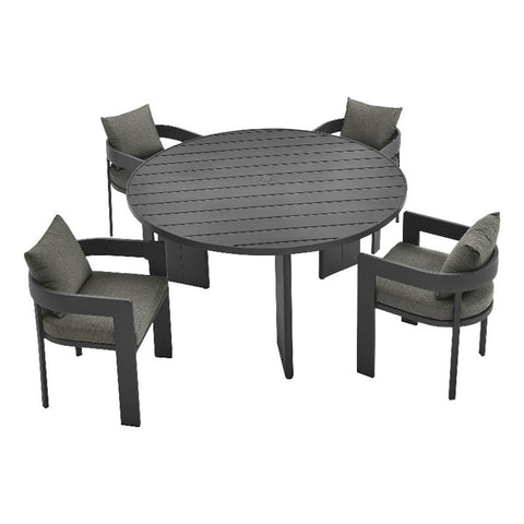 Modway Tahoe Outdoor Patio Powder-Coated Aluminum 5-Piece Dining Set in Gray Charcoal - Round Patio Furniture Set for 4 - Outside Table with Umbrella Hole and Cushioned Chairs - Modern Patio Set