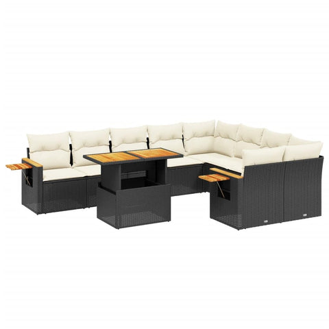 vidaXL Patio Sofa Set with Cushions 10 Piece, Outdoor Conversation Set, Sectional Sofa for Balcony Garden, Modern Style, Black Poly Rattan
