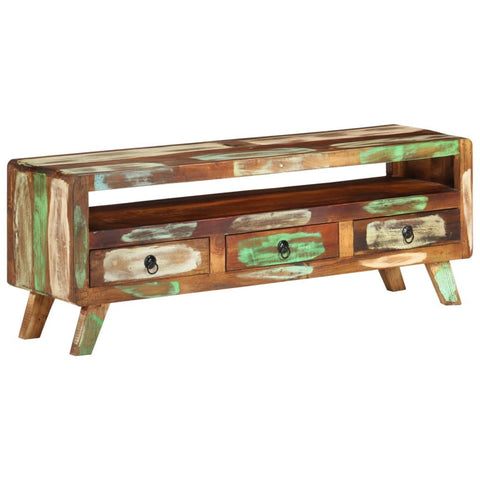 vidaXL TV Stand/TV Cabinet with 3 Drawers and 1 Shelf, Handmade Solid Reclaimed Wood, Mixed Color Finish, Polished and Lacquered, 43.3"x11.8"x15.7"