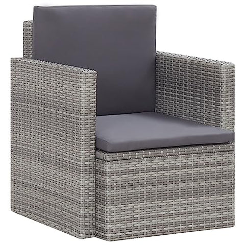 vidaXL Patio Chair in Gray Poly Rattan - Comfortable Outdoor Chair with Removable and Washable Cushions