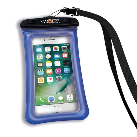 Wow Sports Waterproof Phone Pouch - Blue - 5 x 8 in - Floats - Snowproof, Dustproof, Sandproof - Up to 80 ft