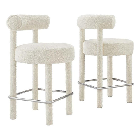 Modway EEI-6707-IVO-SLV Toulouse Boucle Fabric Counter Stool - Set of 2, Ivory Silver