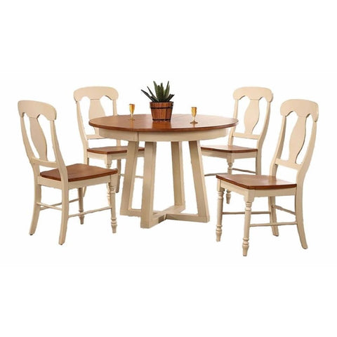 45In.x45In.x63In. Antiqued Caramel Biscotti Napoleon Back 5-Piece Cross Pedestal Dining Set