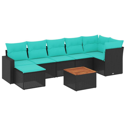 vidaXL Patio Sofa Set with Cushions 8 Piece, Outdoor Conversation Set, Sectional Sofa for Balcony Garden, Patio Furniture, Black Poly Rattan