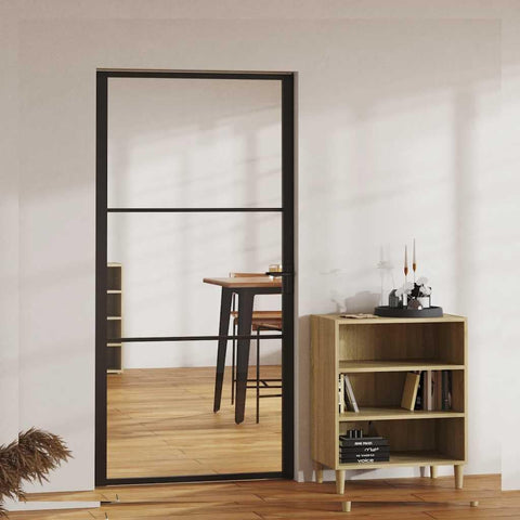 vidaXL Modern Interior Door with ESG Glass and Aluminum Frame, Transparent and Black Design, Easy to Install, 40.4"x79.3" Size, Includes Mounting Materials and Aluminum Alloy Handle