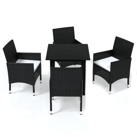 vidaXL Patio Dining Set 5 Piece with Cushions Garden Outdoor Terrace Balcony Dining Table and Chair Seat Seating Furniture Poly Rattan Black