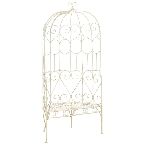 vidaXL Garden Bench Antique White Wrought Iron Medium Decorative Inlays