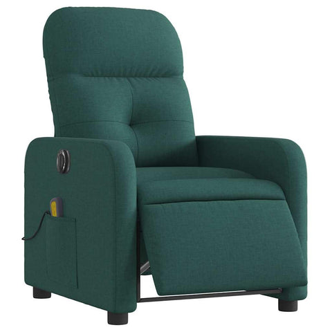 vidaXL Electric Massage Recliner Chair Dark Green Fabric - Motorized Reclining Armchair with Vibration Massage, Side Pocket, Foam Padding for Living Room