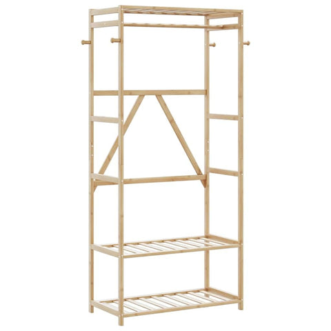 vidaXL Bamboo Clothes Rack with Shelves/Coat Rack - Brown Modern Design with Versatile Storage Solutions - 31.5"x15.7"x68.9" for Bedroom, Hallway, Bathroom - Durable and Water-