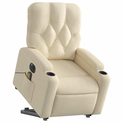vidaXL Electric Stand up Massage Recliner Chair, Power Lift Reclining Armchair, Wingback Recliner for Home Theater, Modern Style, Cream Fabric