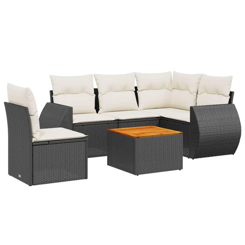 vidaXL Patio Sofa Set with Cushions 6 Piece, Outdoor Conversation Set with Storage, Patio Furniture Set, Modern Style, Black Poly Rattan