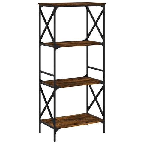 vidaXL Smoked Oak Finish 3-Tier Bookcase - Engineered Wood and Metal Construction, Ideal for Office and Home Use