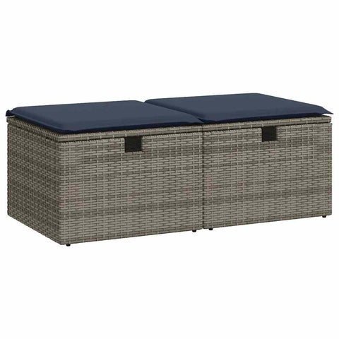vidaXL 2 Piece Patio Sofa Set with Cushions Gray Poly Rattan Acacia, Garden Sofa Set, Garden Lounge Set, Poly Rattan Sofa Set, Outdoor Sofa Set