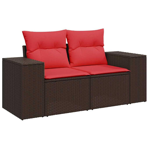 vidaXL Patio Sofa with Cushions 2-Seater, Outdoor Loveseat with Storage, Outdoor Seating for Balcony Garden Porch, Brown Poly Rattan