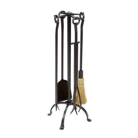Oakestry English Country 5-Piece Wrought Iron Fireplace Tool Set, Graphite