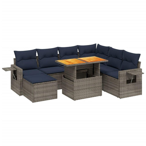 vidaXL Patio Sofa Set with Cushions 8 Piece, Outdoor Conversation Set, Sectional Sofa for Balcony Garden, Modern Style, Gray Poly Rattan