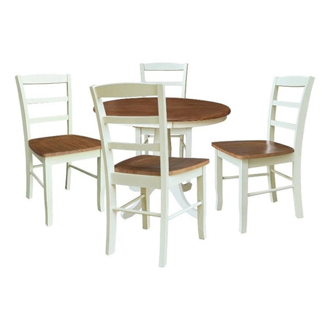 IC INTERNATIONAL CONCEPTS 36" Round Pedestal Dining Table with 4 Madrid LadderBack Chairs Multi Color