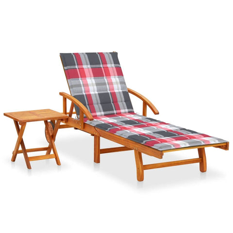 vidaXL Sun Lounger, Outdoor Furniture Set with Folding Table, Chaise Lounge Chair Sunbed for Garden Patio Pool Deck, Retro Style, Solid Wood Acacia