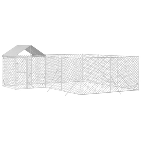 vidaXL Outdoor Dog Kennel, Dog Kennel for Yard, Dog Crate with Roof, Puppy Playpen Pet Cage House Pet Supply, Silver Galvanised Steel