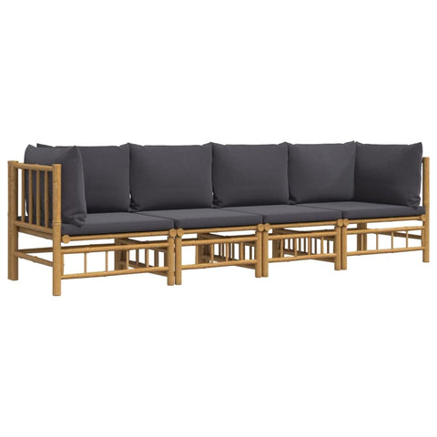 vidaXL 4 Piece Patio Lounge Set with Bamboo Material and Dark Gray Cushionsâ€“ Comfortable Outdoor Seating with Modular Designâ€“ Ideal for Patio, Garden, Balcony.