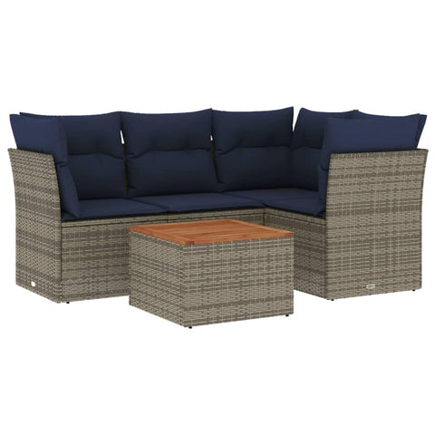 vidaXL Patio Sofa Set with Cushions 5 Piece, Outdoor Conversation Set, Patio Furniture Set for Balcony Garden, Modern Style, Gray Poly Rattan