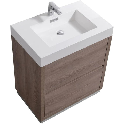 Oakestry Bliss 30 Inch Free Standing Bathroom Vanity Butternut Finish Modern Cabinet with Integrated Ceramic Sink and Soft Close Drawers for Small and Medium Bathrooms