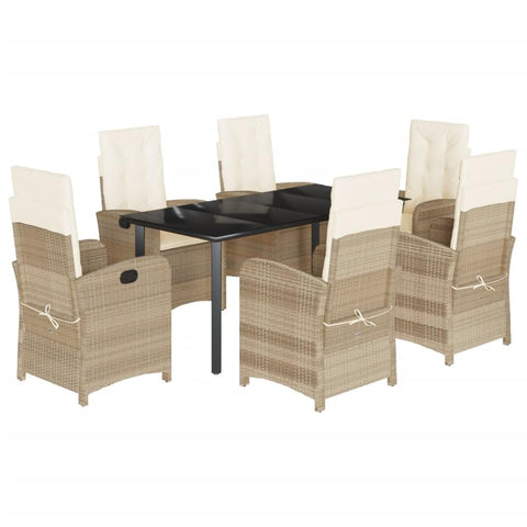 vidaXL 5 Piece Patio Dining Set with Cushions - Beige Poly Rattan Outdoor Garden Furniture - Adjustable Reclining Chairs and Glass Tabletop