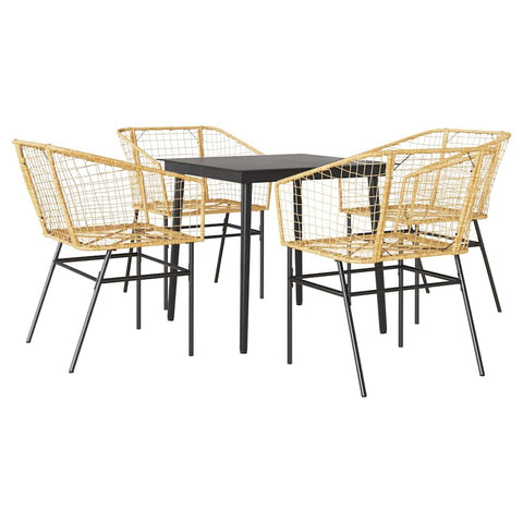 vidaXL 5-piece Patio Dining Set - Poly Rattan, Durable Steel Frame Outdoor Dining Set, Tempered Glass Table top, Ideal for Garden, Backyard, Patio - Brown/Black