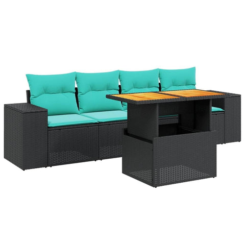 vidaXL Patio Sofa Set with Cushions 5 Piece, Outdoor Sectional Sofa Couch, Patio Conversation Set for Garden Backyard, Black Poly Rattan