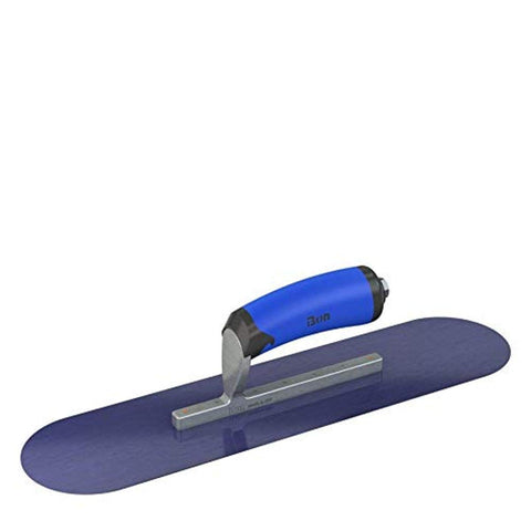 Bon Blue Steel Pool Trowel - 16" x 4" | Short Shank Round-End Concrete and Plaster Trowel with Comfort Wave Handle | Professional Finishing Tool for Pools and Curved Surfaces
