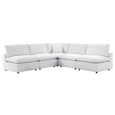 Modway Commix 5-Piece Modern Fabric Upholstered Patio Sectional Sofa in White