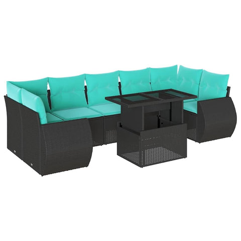vidaXL 8 Piece Garden Sofa Set with Cushions Black Poly Rattan