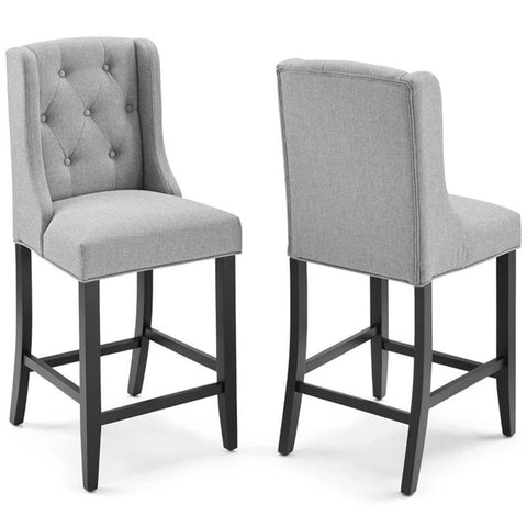 Modway Baronet Tufted Button Upholstered Fabric Counter Bar Stool Set of 2 in Light Gray