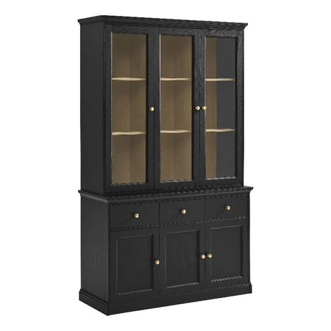 Modway Amara 79 Inch Large Storage Display Cabinet in Black Oak - Tall Buffet Sideboard Credenza with Tempered Glass Doors for Dining Room, Kitchen, Living Room, Or Office