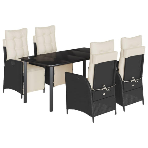 vidaXL Garden Dining Set 5-Piece Garden Furniture Set Table with 4 Chairs, Garden Set with Cushions, Patio Dining Set, Black Poly Rattan