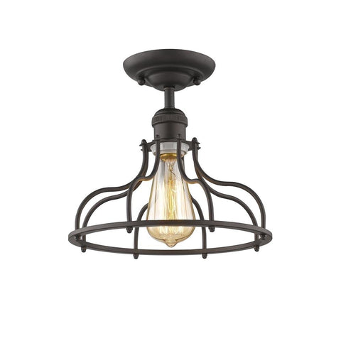 Chloe Jaxon Industrial 1 Light Rubbed Bronze Semi-Flush Ceiling Fixture 10" Wide