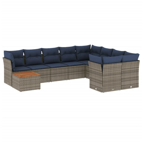 vidaXL Patio Sofa Set with Cushions 10 Piece, Outdoor Conversation Set, Patio Furniture Set for Balcony Garden, Modern Style, Gray Poly Rattan