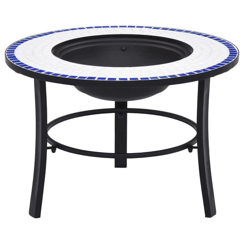 vidaXL Blue and White Ceramic Mosaic Fire Pit â€“ Outdoor Steel Fire Pit Stove, Perfect for Garden & Patio, Efficient in Absorbing & Radiating Heat, Ideal for BBQ and Roasting, Sturdy Design