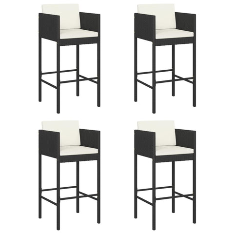 vidaXL 4-Set Modern Poly Rattan Bar Stools with Cushions in Black - Sturdy, Weather-Resistant Outdoor Furniture with Steel Frame, Lightweight and Ideal for Garden Parties, BBQs