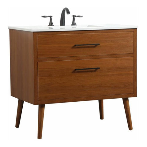 Elegant Decor Boise 36" Aluminum MDF Single Bathroom Vanity in Teak