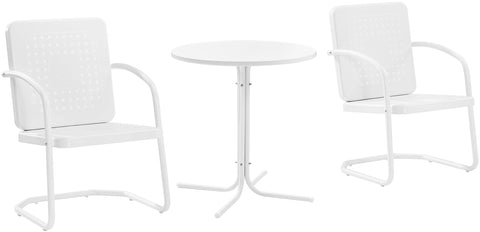 Bates 3Pc Retro Outdoor Bistro Set White Gloss /White Satin - Bistro Table & 2 Armchairs