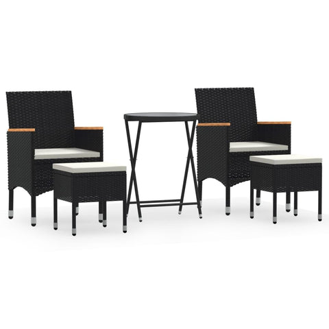 vidaXL 5 Piece Patio Bistro Set - Poly Rattan Outdoor Dining Set with Tempered Glass Table, Weather-, Black/Cream
