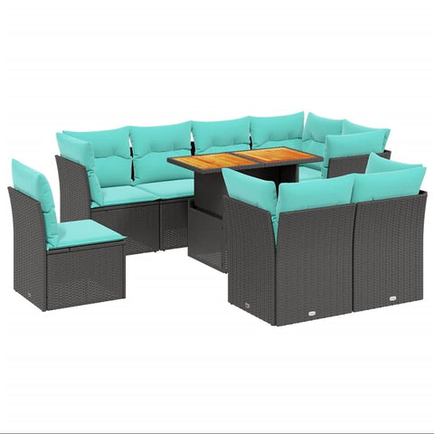 vidaXL Patio Sofa Set with Cushions 9 Piece, Outdoor Sectional Sofa Couch, Patio Conversation Set for Garden Backyard, Black Poly Rattan