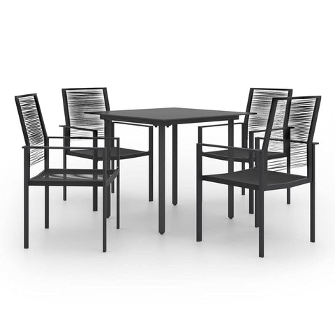 vidaXL 5 Piece Outdoor Patio Dining Set, Modern Black Table with Glass Top, Durable Powder-Coated Steel Frame, PVC Hollow Rattan Chairs