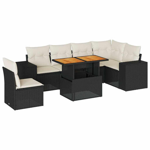 vidaXL 7 Piece Patio Sofa Set with Cushions Black Poly Rattan, Garden Sofa Set, Garden Lounge Set, Poly Rattan Sofa Set, Outdoor Sofa Set